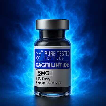CAG 5mg peptide vial vial on blue background